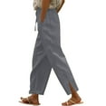 thumbnail image 1 of Ecqkame Womens Cotton Casual Pants Elastic Waist Drawstring Split Pants Lightweight Wide Leg Long Trousers with Pockets Gray L, 1 of 7