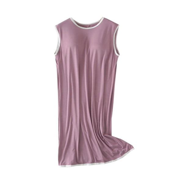 Ecqkame Womens Dresses Solid Color Loose Casual Sleeveless Flowy Padded Vacation Beach Summer Dresses for Women Purple B L on Clearance