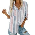 thumbnail image 1 of Ecqkame Womens Fall Blouses Casual Stripe Button Shirts Tops Womens Fashion V Neck Striped Roll Up Sleeve Button Blouses Tops With Pocket Loose Shirt Sky Blue S, 1 of 9