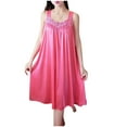 thumbnail image 1 of Ecqkame Womens Fashion Nightgown Sexy V Neck Lace Tank Sleepwear Sleeveless Solid Color Pleated Hem Sleepshirts 01-Watermelon Red Free Size, 1 of 3
