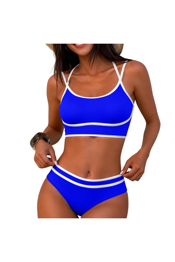 Womens High Waisted Bikini Sets 2 Piece Solid Color Twist Front Modest Swimsuit Tummy Control Beach Bathing Suits Light Blue S