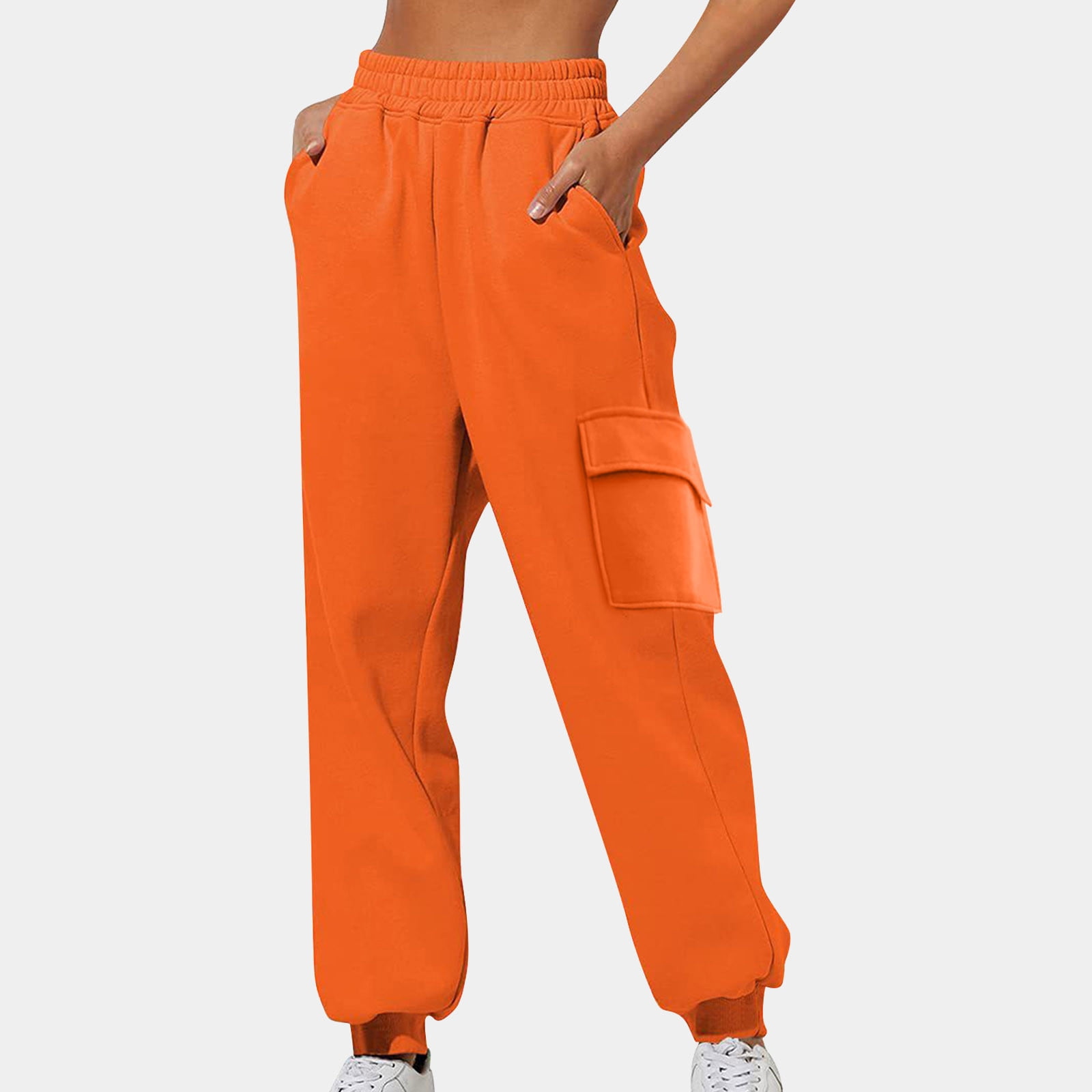 Ecqkame Womens High Waisted Sweatpants Jogger Sweat Pants Soft Sweatpants Loungewear Trousers Regular with Pockets Clearance Orange XXL Walmart