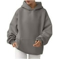thumbnail image 1 of Ecqkame Womens Hoodies Sweatshirts Solid Color Pullover Long Sleeve Hoodies Winter Fall Outfits Comfortable Fashion Sweatshirts Dark Gray M, 1 of 6