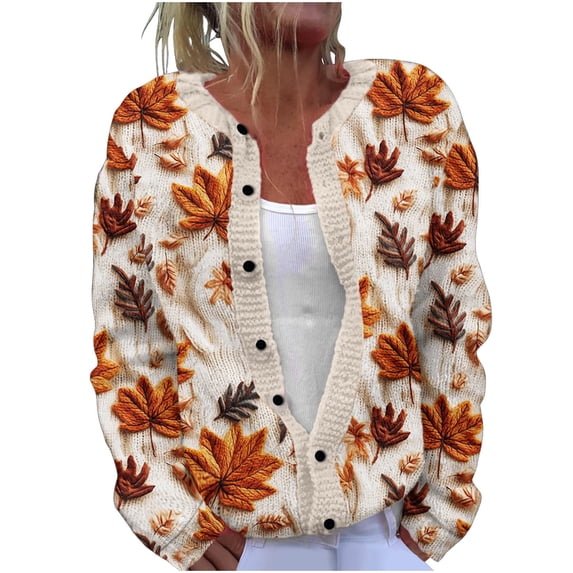 Ecqkame Womens Knit Cardigan Floral Print Long Sleeve Button Front ...
