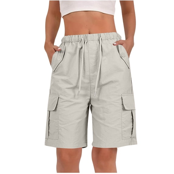 Ecqkame Womens Linen Shorts Loose Wide Leg High Waisted Drawstring Summer Beach Casual Vacation Shorts with Pockets Gray L