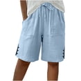 thumbnail image 1 of Ecqkame Womens Linen Shorts Loose Wide Leg High Waisted Drawstring Summer Beach Casual Vacation Shorts with Pockets Light Blue XXL, 1 of 7