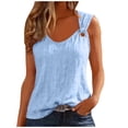 thumbnail image 1 of Ecqkame Womens Linen Tank Tops Crew Neck Sleeveless Lightweight Blouse Summer Solid Color Casual Loose Shirts Light Blue L, 1 of 7