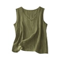 thumbnail image 1 of Ecqkame Womens Linen Tank Tops Round Neck Sleeveless Casual Loose Shirts Summer Lightweight Flowy Daily Solid Color Blouses Army Green M, 1 of 5