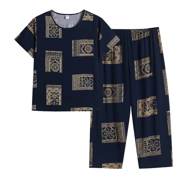 Ecqkame Womens Pajama Sets Cotton Linen Loose Casual Short Sleeve Round Neck Top Comfortable Breathable Pajamas Sets for Woman Black XXXXL