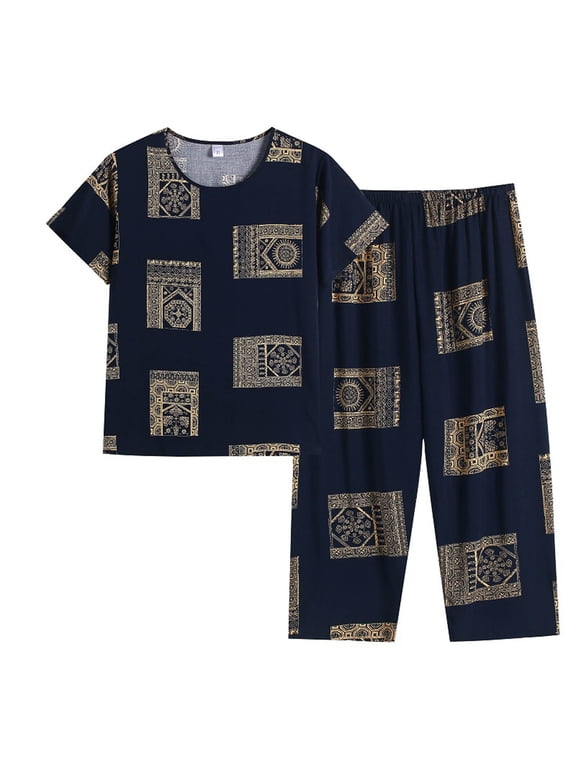 Womens Pajama Sets Cotton Linen Loose Casual Short Sleeve Round Neck Top Comfortable Breathable Pajamas Sets for Woman Black XL
