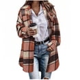 thumbnail image 1 of Ecqkame Womens Plaid Coats Woolen Button Front Chest Pocket Lapel Jackets Casual Long Sleeve Daily Street Outerwear Orange S, 1 of 8