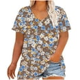 thumbnail image 1 of Ecqkame Womens Plus Size Tops Summer Casual Floral Print V Neck Short Sleeve Shirt Loose Flowy Trendy T Shirts Brown-A XL, 1 of 5
