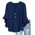 thumbnail image 1 of Ecqkame Womens Ruffle 3/4 Sleeve Tops Dressy Casual Cotton Linen Blouse Business Work Tunic Comfortable Daily Shirts Navy XL, 1 of 7