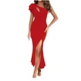 thumbnail image 1 of Ecqkame Dresses for Women 2025 Elegant Classy One Shoulder Wedding Guest Dress Side Split Party Dresses Red M, 1 of 7