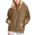 thumbnail image 1 of Ecqkame Womens Solid Color Hoodies Fall Long Sleeve Drawstring Pullover Tops with Pockets Fashion Casual Sweatshirt Coffee S, 1 of 6