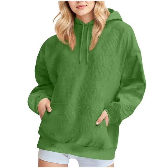 Ecqkame Womens Solid Color Hoodies Fall Long Sleeve Drawstring Pullover Tops with Pockets Fashion Casual Sweatshirt Green S