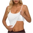 thumbnail image 1 of Ecqkame Womens Spaghetti Strap Crop Cami Tops with Built In Bra Summer Sleeveless Solid Color Casual Tank Tops White L, 1 of 5