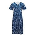 thumbnail image 1 of Ecqkame Womens Summer Casual Long Dresses V Neck 3/4 Sleeve Button Down Dress Floral Print Flowy Beach Dress with Pocket Dark Blue XXXXL, 1 of 6