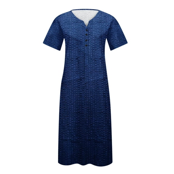 Ecqkame Womens Summer Casual Long Dresses V Neck 3/4 Sleeve Button Down Dress Floral Print Flowy Beach Dress with Pocket Navy XXXXXL