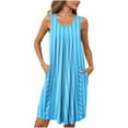 thumbnail image 1 of Ecqkame Womens Summer Nightgown Casual Floral Print Sleeveless Sleepwear Pleated Round Neck Nightdress with Pockets Sky Blue S, 1 of 8