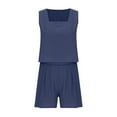 thumbnail image 1 of Ecqkame Womens Summer Outfits Linen Summer Casual Vacation Sets Solid Sleeveless Crop Tops with Short Navy XXL, 1 of 4