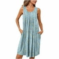 thumbnail image 1 of Ecqkame Womens Summer Nightgown Casual Floral Print Sleeveless Sleepwear Pleated Round Neck Nightdress with Pockets 01-Light Blue XL, 1 of 7