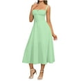 thumbnail image 1 of Ecqkame Womens Summer Slip&nbsp;Dress Sexy Sleeveless Off Shoulder Spaghetti Straps Long Dress Side Split Drawstring Flowy Holiday Dress Green L, 1 of 8