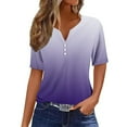 thumbnail image 1 of Ecqkame Womens Summer Tops Basic V Neck Button Short Sleeve Casual Tee Shirt Gradient Colorr Fashion Loose Blouses Purple XXXL, 1 of 5