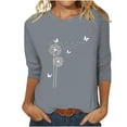 thumbnail image 1 of Ecqkame Womens Summer Tops Loose Casual Fashion Printed 3/4 Sleeve Round Neck Blouse Tops Womens Tops Gray S, 1 of 4