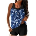thumbnail image 1 of Ecqkame Womens Tank Bathing Suits Conservative Print Casual Tankini Set Two Piece Stretchy Summer Beach Swimsuits 02-Blue-F S, 1 of 5