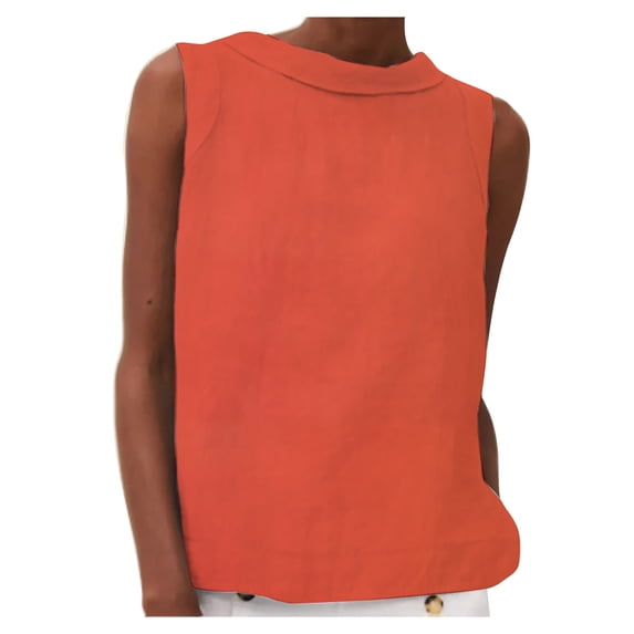 Ecqkame Womens Tank Tops Summer Casual Solid Color Crew Neck Sleeveless Tops Loose Basic Tunic Lightweight T Shirts Orange XL