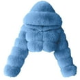thumbnail image 1 of Ecqkame Womens Teddy Cropped Faux Pelt Jacket Sexy Short Hooded Warm Fuzzy Splicing Jacket Long Sleeve Winter Jackets Coat Outerwear Sky Blue M, 1 of 3