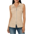 thumbnail image 1 of Ecqkame Womens Turndown Collar Tank Tops Water Ripple Front Zip Up Sleeveless Casual Shirts Summer Lightweight Blouse Beige L, 1 of 6