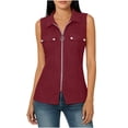 thumbnail image 1 of Ecqkame Womens Turndown Collar Tank Tops Water Ripple Front Zip Up Sleeveless Casual Shirts Summer Lightweight Blouse Wine M, 1 of 6