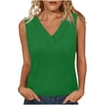 thumbnail image 1 of Ecqkame Womens V Neck Ruffle Tops Summer Sleeveless Ribbed Tank Shirts Solid Color Going Out Daily Casual Blouses Green L, 1 of 6