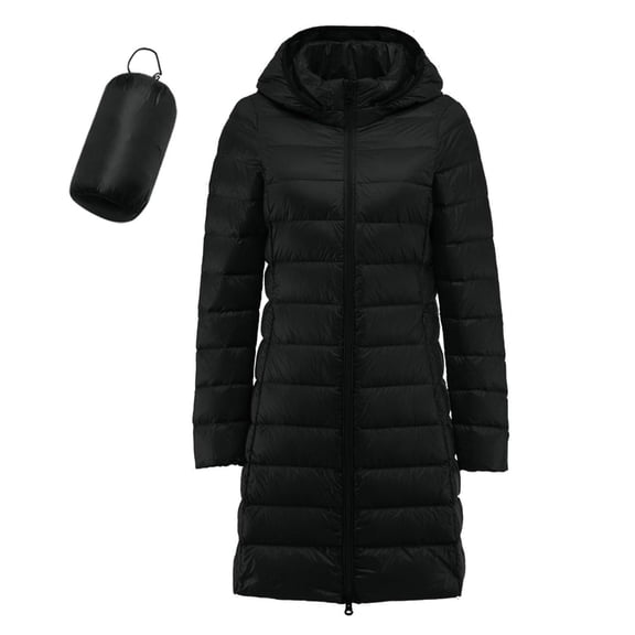 Ecqkame Womens Winter Down Jackets Medium Length Lightweight Waterproof Parka Coats Winter Thickened Long Sleeved Outerwear Black XXXL