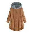 thumbnail image 1 of Ecqkame Womens Winter Warm Fleece Jacket Coat Clearance Women Plus Size Button Plush Tops Hooded Loose Cardigan Wool Coat Winter Jacket Coffee M, 1 of 3