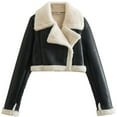 thumbnail image 1 of Ecqkame Womens Winter Warm Fleece Jacket CoatWomen's Lamb Hair Short Coat New Zipper Motorcycle Style Jacket Black M, 1 of 3