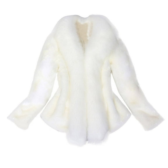 Ecqkame Womens Winter Warm Fleece Jackets Luxury Faux Coat Elegant Thick Warm New Fashion Slim Outerwear Jacket White 2XL