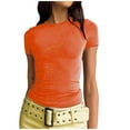 thumbnail image 1 of Ecqkame Womens Workout Tops Clearance Women's Short Sleeve Solid Color Basics Crewneck Casual Top Pullover T-shirt Orange S, 1 of 8