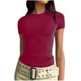 thumbnail image 1 of Ecqkame Womens Workout Tops Women's Short Sleeve Solid Color Basics Crewneck Casual Top Pullover T-shirt Wine XL, 1 of 8
