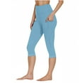 thumbnail image 1 of Ecqkame Yoga Capris for Women High Waisted Leggings with Pockets Sports Pants Tummy Control Stretchy Yoga Athletic Pants 02-Light Blue XXL, 1 of 9