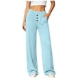thumbnail image 1 of Ecqkame Yoga Sweatpants for Women Straight Leg Elastic High Waist Solid Baggy Pants Daily Casual Sports Workout Jogger Trousers Light Blue XL, 1 of 7