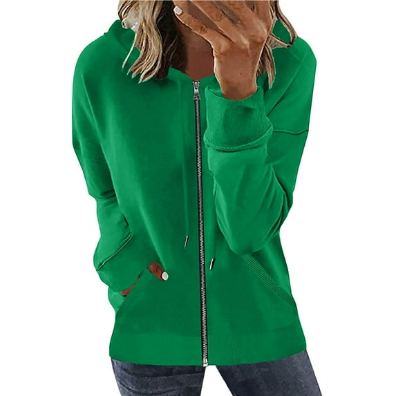Ecqkame Zip Up Hoodies for Women Fashion Woman Long Sleeve Zipper Open Front Loose Outerwear Printing Blouse Coat Tops Pockets Hooded Blouse Green XXL