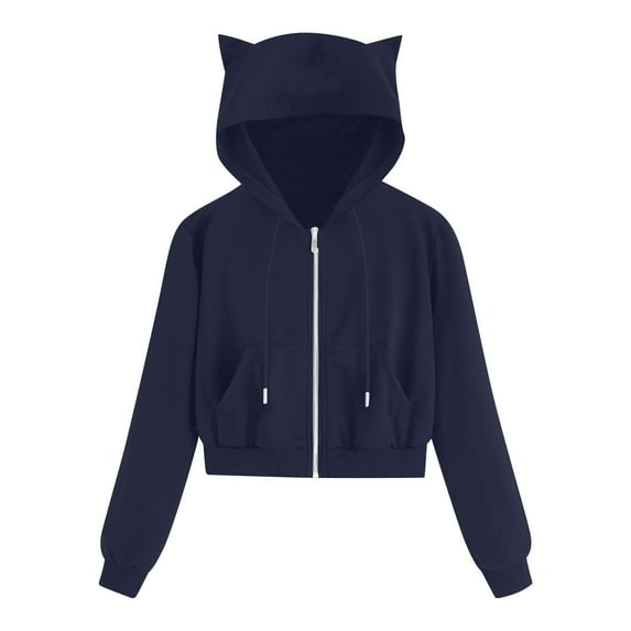 Ecqkame Zip Up Hoodie Women Women Casual Long Sleeve Zipper Pocket Shirt Hooded Sweatshirt Tops Navy XXL