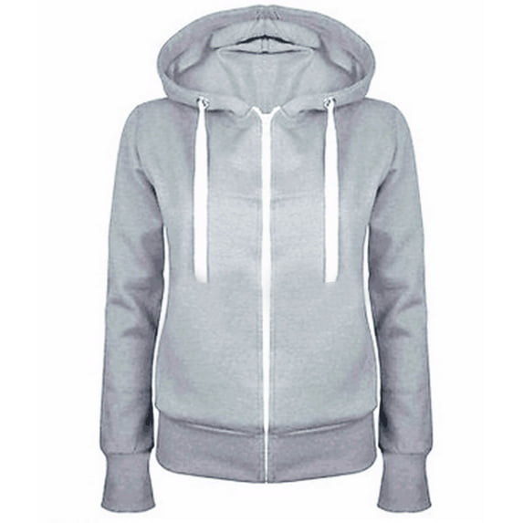 Ecqkame Zip Up Hoodies for Women Fashion Women Casual Hooded Slim Zipper Fleece Sweater Coat Gray B S