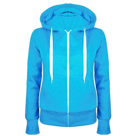 Ecqkame Zip Up Hoodies for Women Women鈥榮 Long Sleeve Casual Hooded Slim Zipper Fleece Sweater Coat Light Blue B L