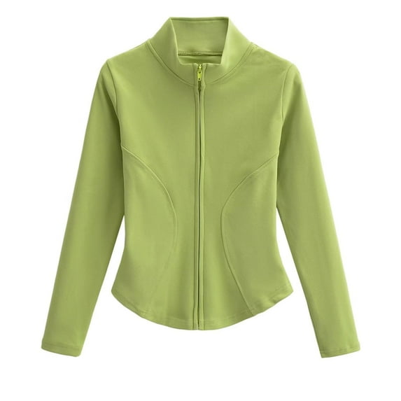 Ecqkame Zip Up Sweatshirts for Women Long Sleeve Solid Color Lightweight Fall Outfits Jacket Trendy Casual Loose Coat with Pockets Green M