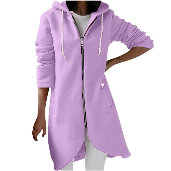 Ecqkame Zip up Hoodies for Women Long Sleeve Irregular Hem Solid Color Sweatshirt Casual Lightweight Hoodies with Drawstring Pockets Purple XXXL