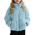 thumbnail image 1 of Ecqkame Children's Fleece Jackets Winter Sherpa Solid Color Warm Soft Velvet Stand Collar Coats Casual Pocket Full Zip Thick Outwear Blue 6 Years, 1 of 9
